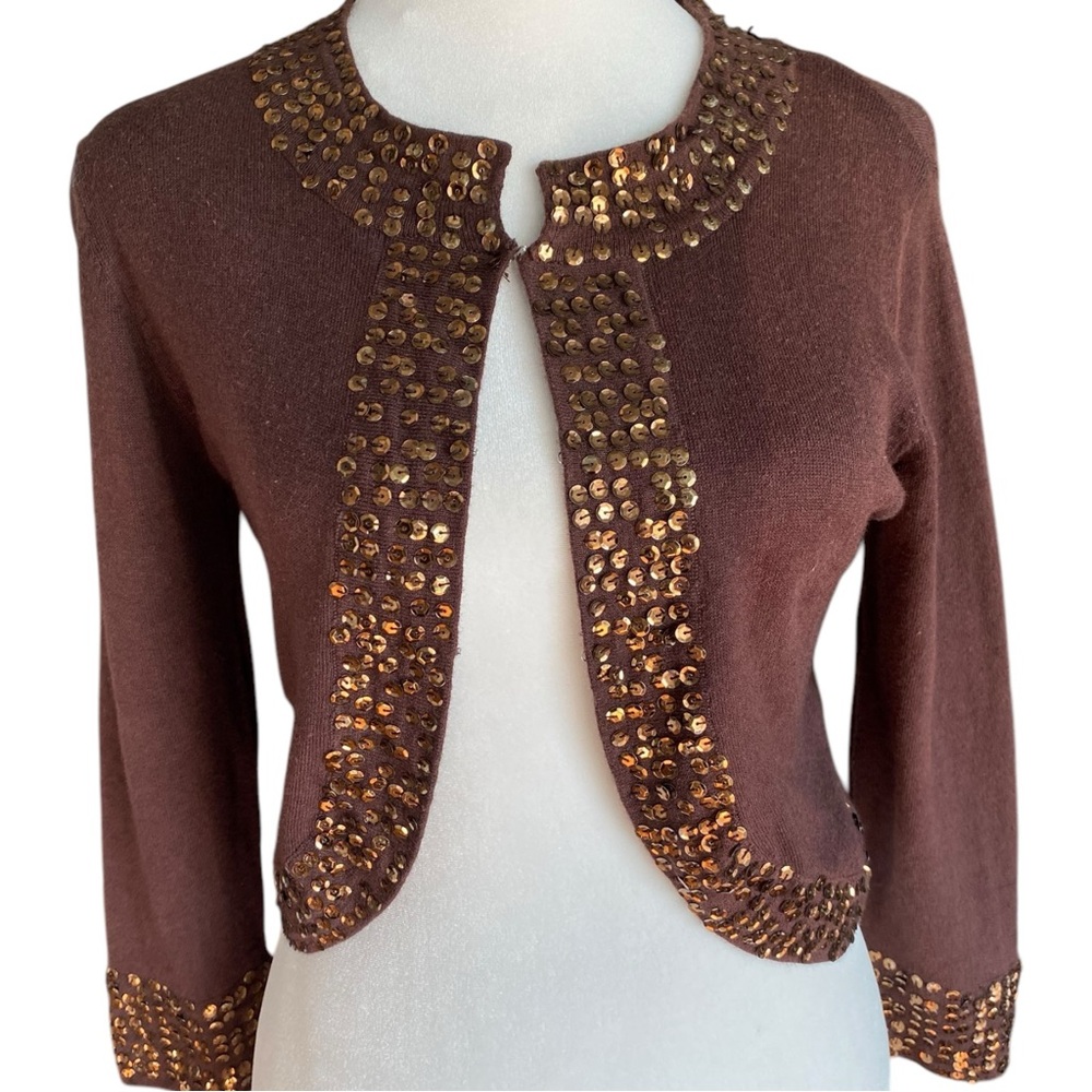 Chic Brown Cardigan with Gold Sequins